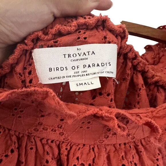 Trovata Birds of Paradis Rust Eyelet Off Shoulder Tassel Waist Blouse Size S - Picture 3 of 5